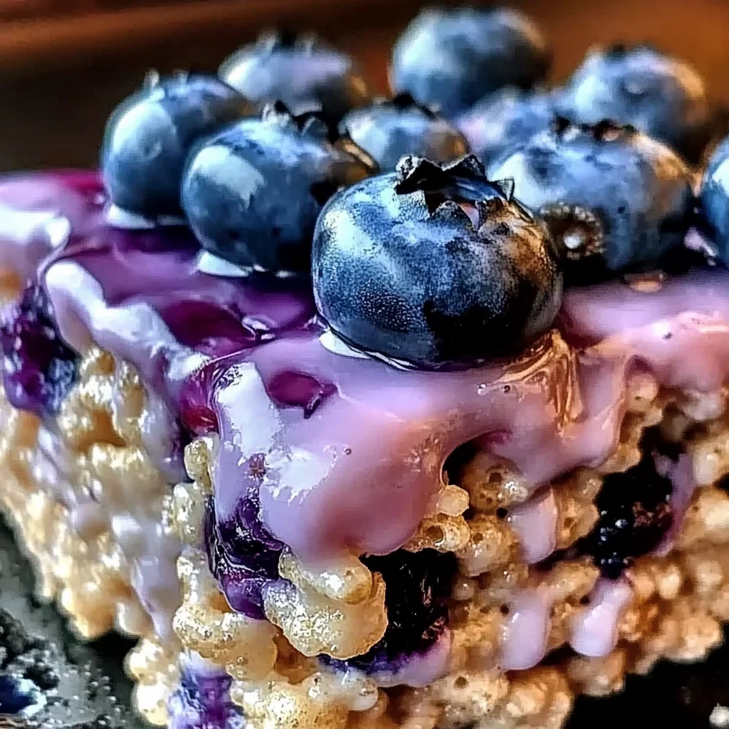 Blueberry Rice Krispies Treats with Vanilla Glaze