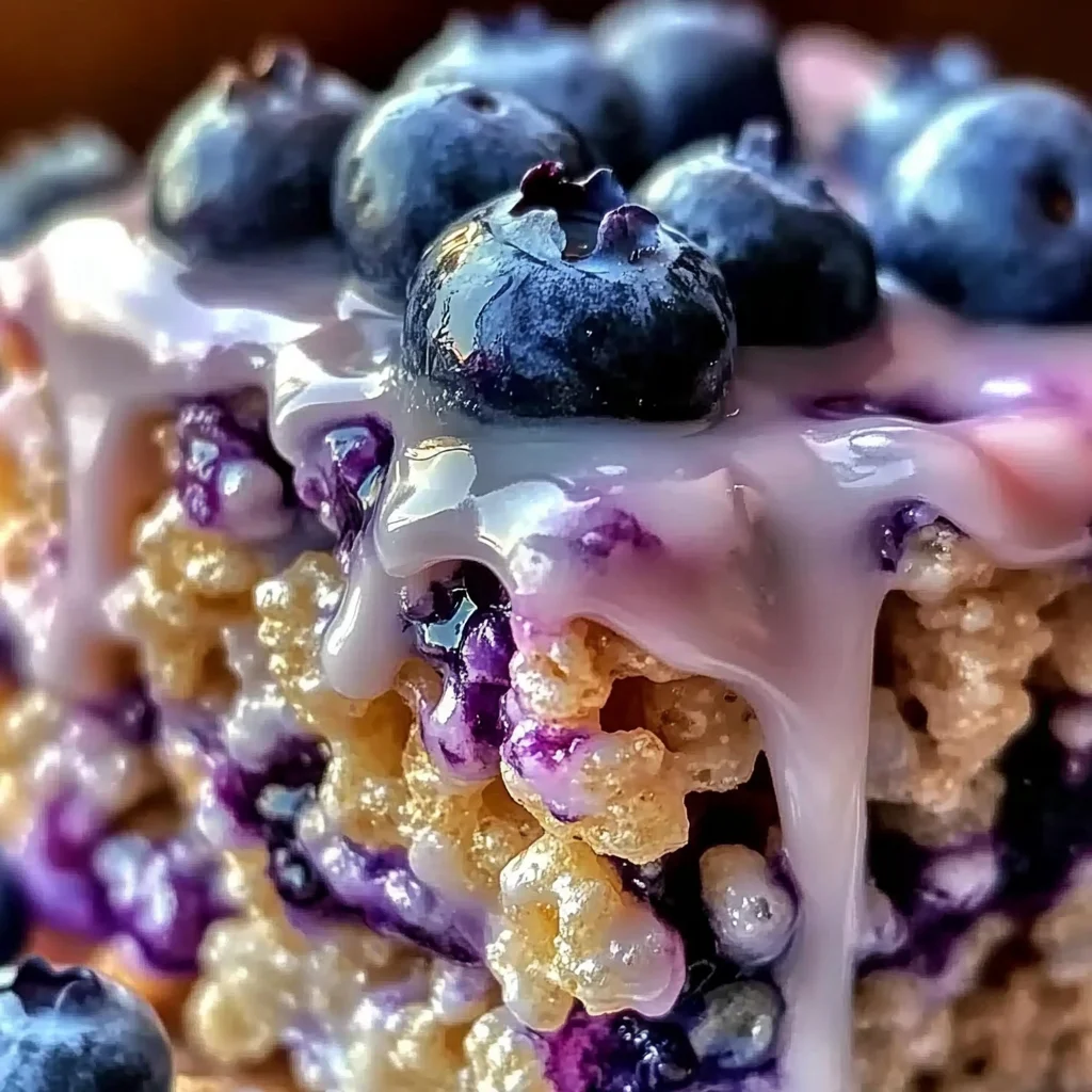 Blueberry Rice Krispies Treats with Vanilla Glaze