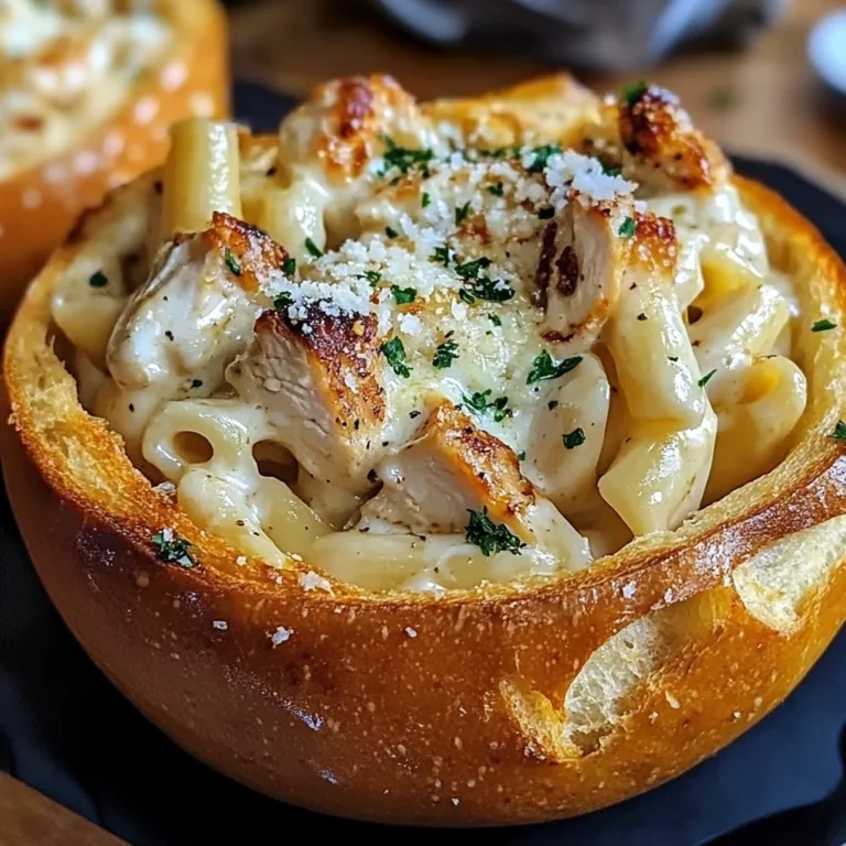 Chicken Alfredo Garlic Bread Bowls