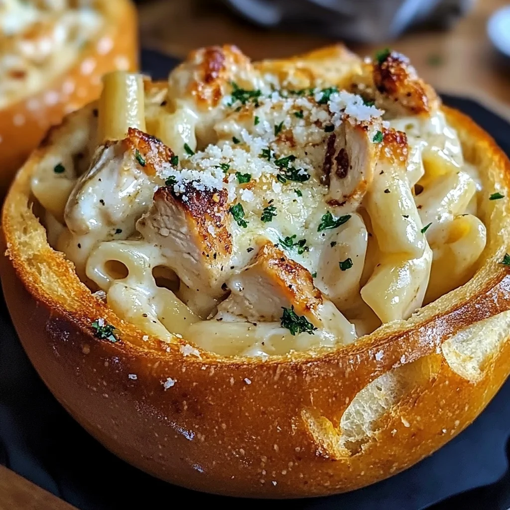 Chicken Alfredo Garlic Bread Bowls