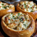 Chicken Alfredo Garlic Bread Bowls