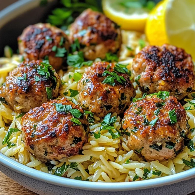 Greek Chicken Meatballs with Lemon Orzo