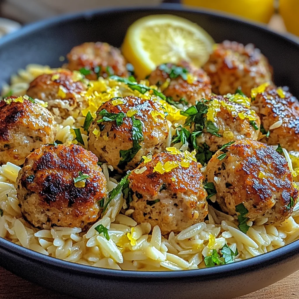 Greek Chicken Meatballs with Lemon Orzo