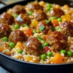 Honey Garlic Meatball Rice Bake