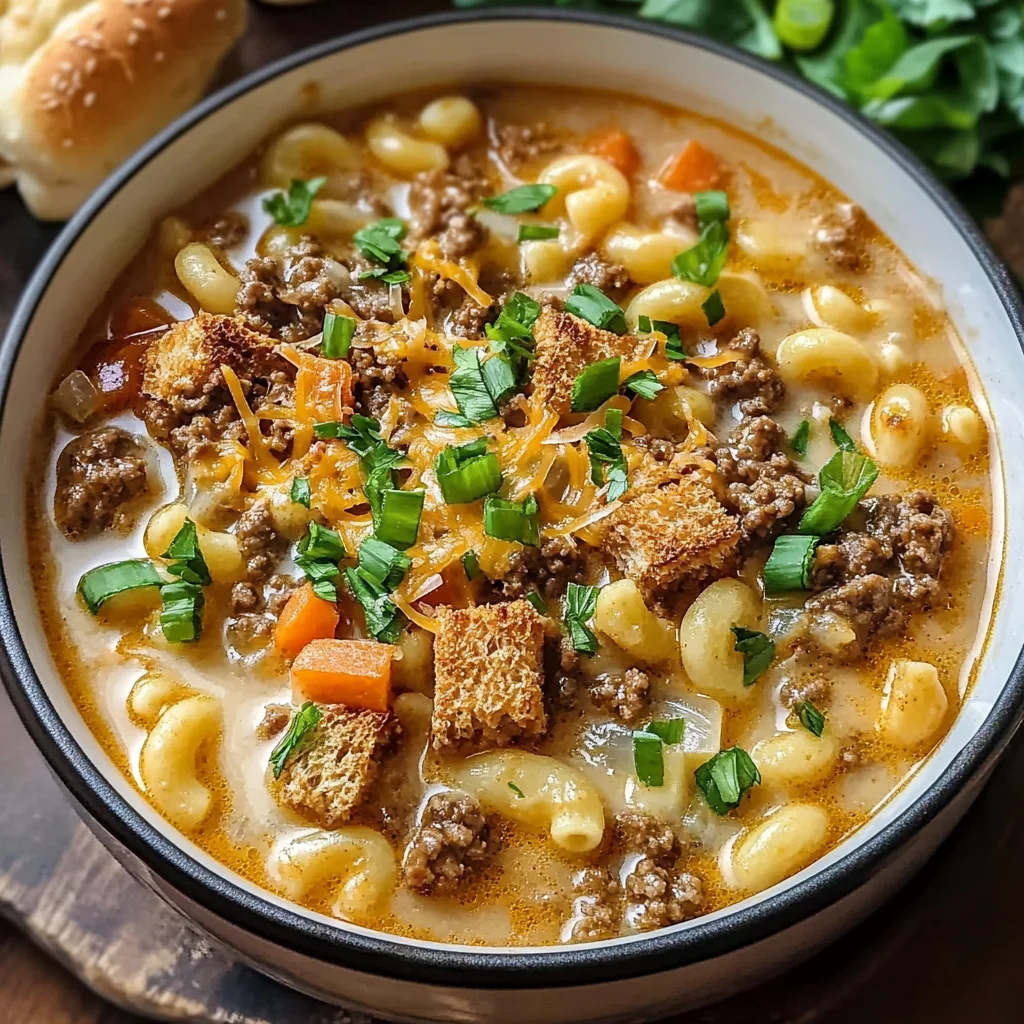 One Pot Macaroni Cheeseburger Soup