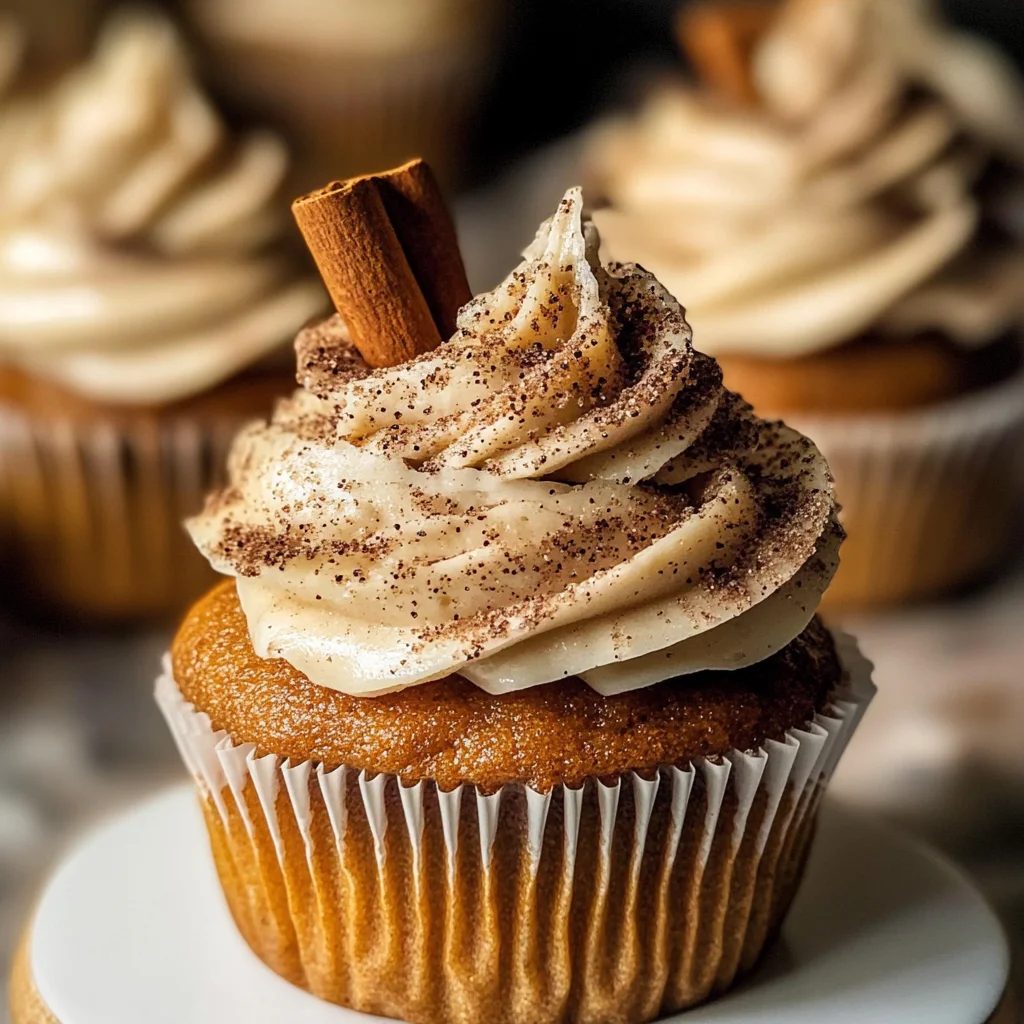 Vanilla Chai Pumpkin Latte Cupcakes with Cinnamon Brown Sugar Frosting