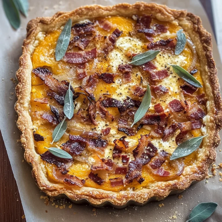 Pumpkin, Ricotta & Caramelized Onion Tart with Bacon and Sage