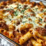 Cheesy Baked Mostaccioli with Sausage