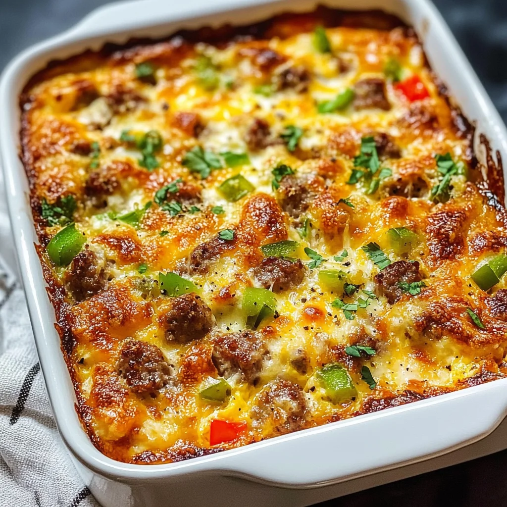 Sausage and Pepper Jack Overnight Breakfast Casserole